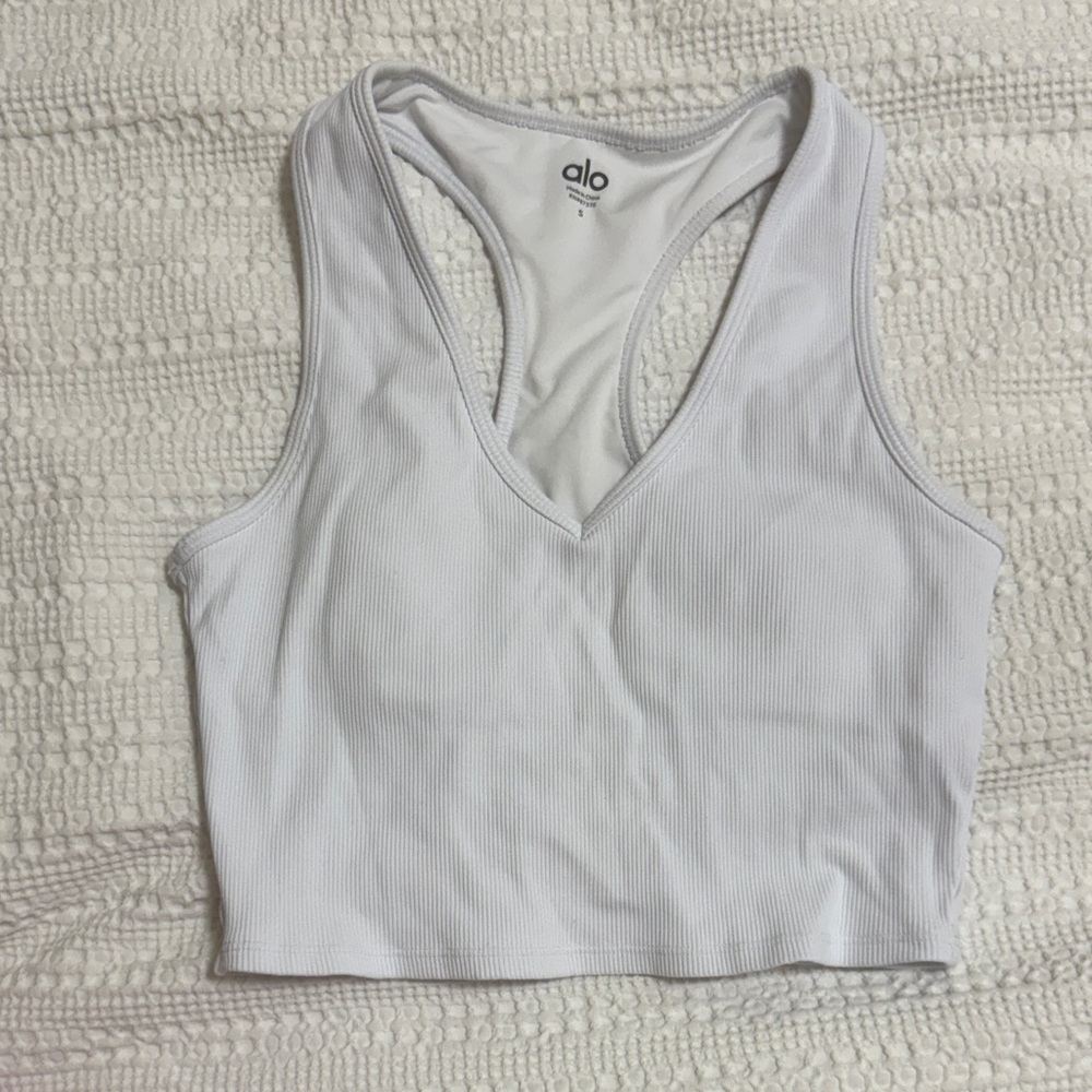 ALO Yoga White Ribbed Crop Top